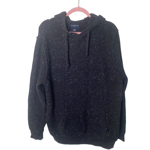 American Eagle Outfitters Wool Blend Hoodie Sweater Mens XL Black Pullover - Picture 1 of 11